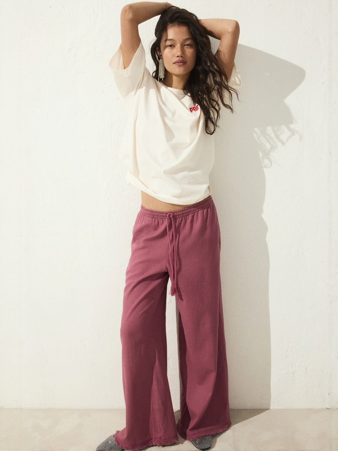 H&M Women Linen-Blend Drawstring Trousers