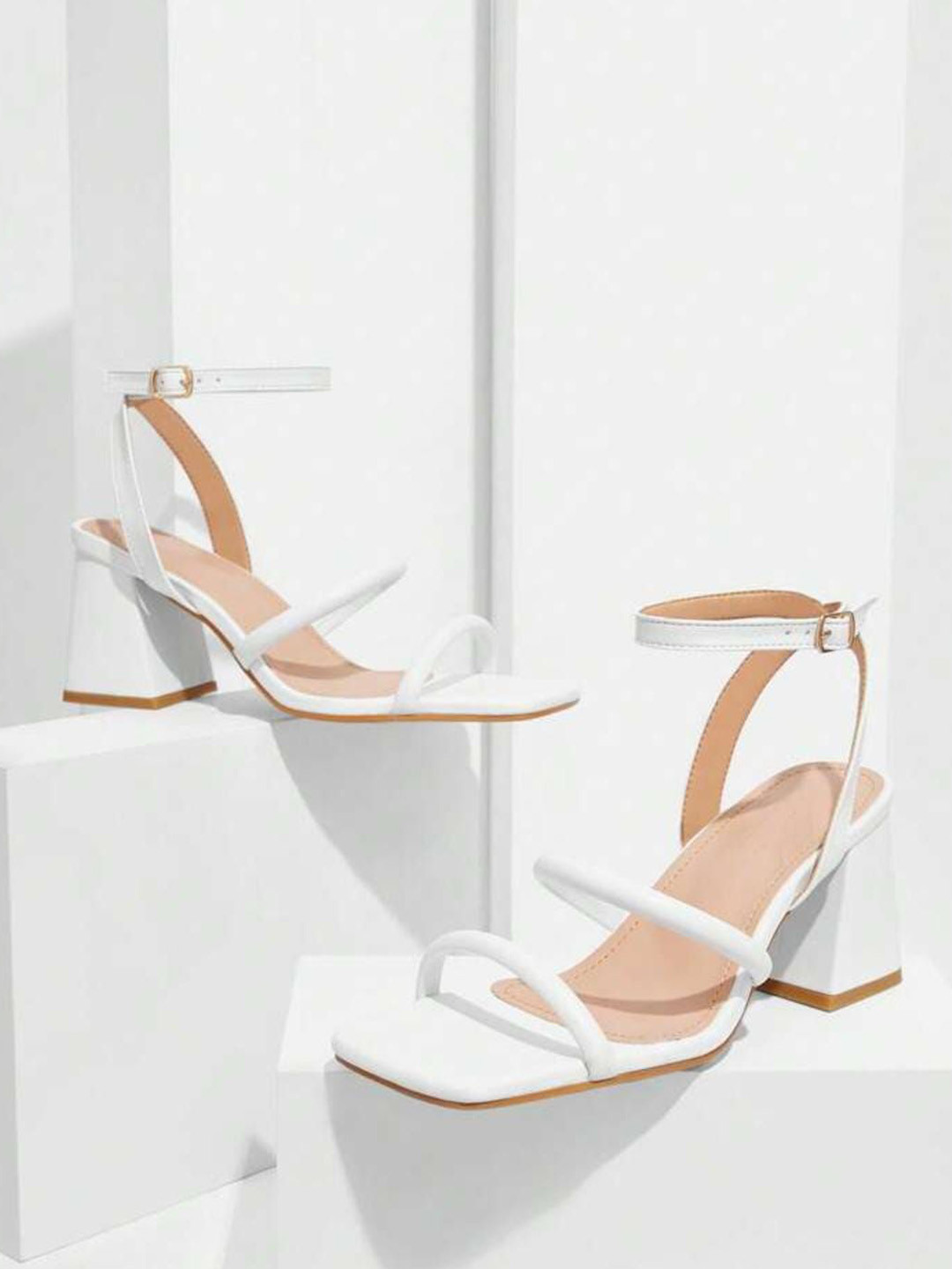 KDB FASHIONS Women Leather Block Sandals Heels with Buckles