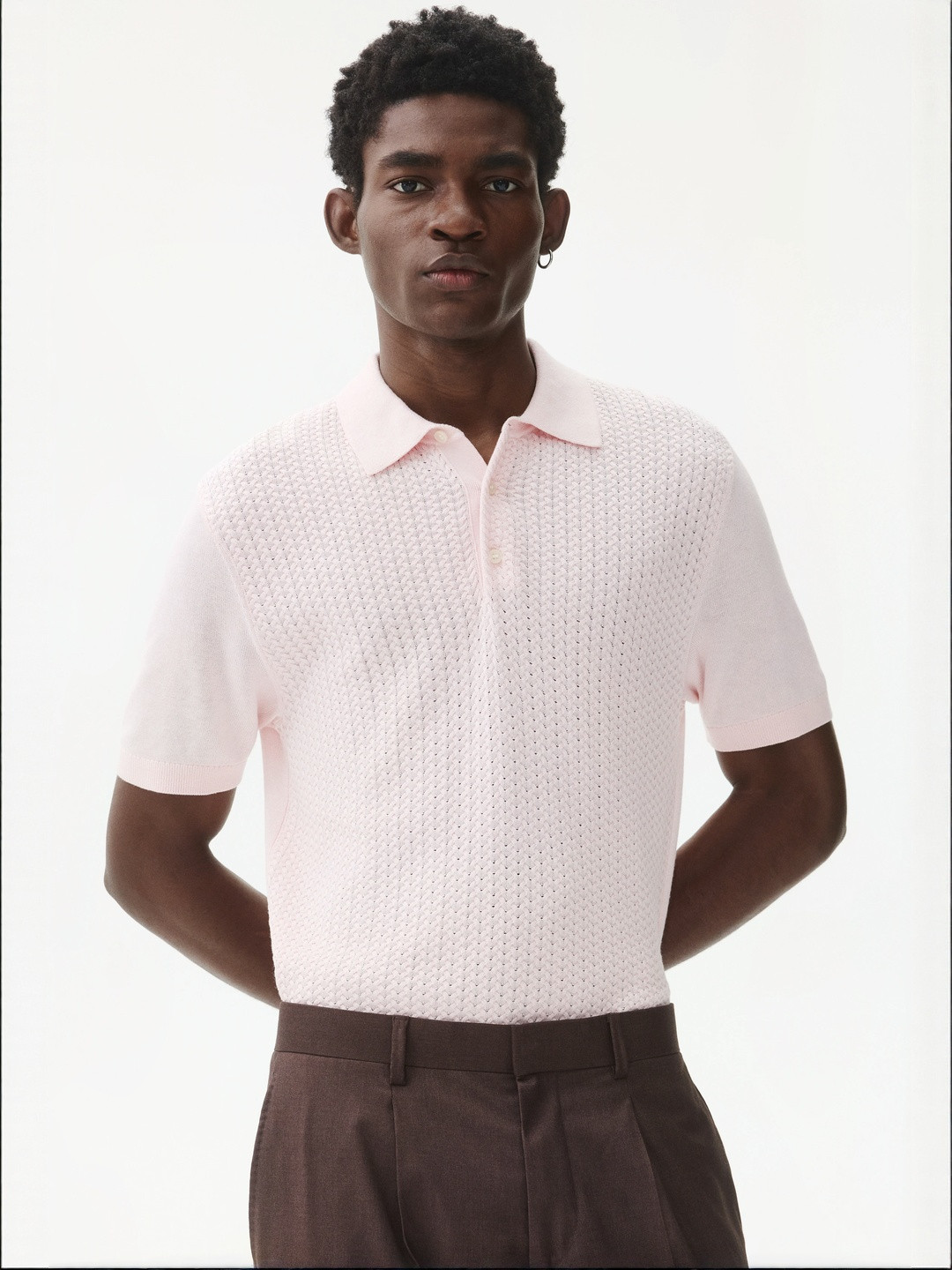 H&M Slim Fit Cable-knit Polo Shirt