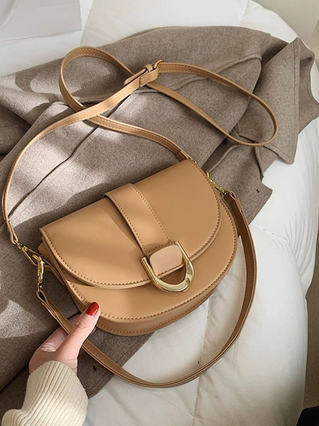 CORSICA Khaki Solid Polyester Small Casual Satchel
