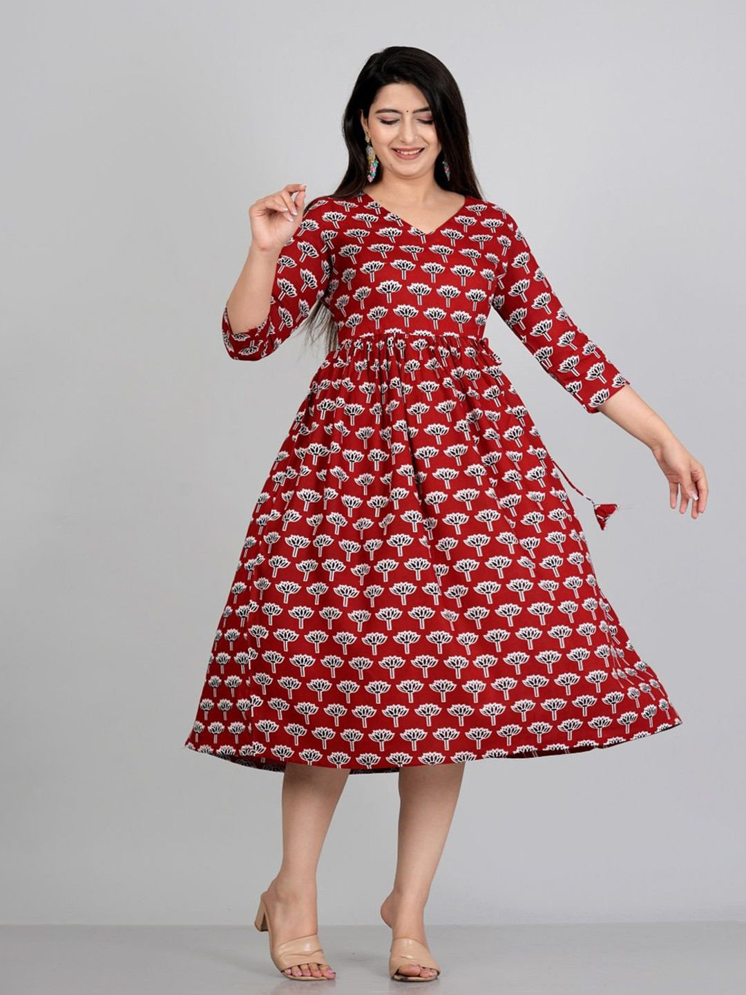 ETZIN Women Floral Printed A-Line Midi Dress