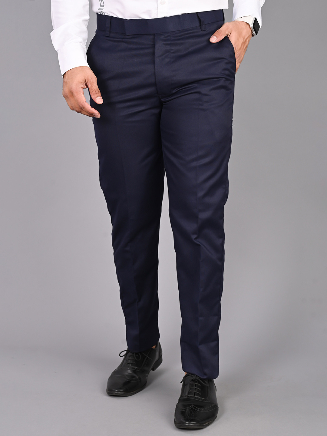 STREETVIBES Men Classic Mid-Rise Navy Blue Regular Trousers