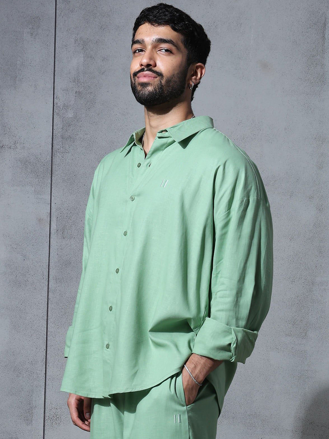 Chapter 2 Unisex Comfort Oversized Fit Solid Spread Collar Linen Casual Shirt