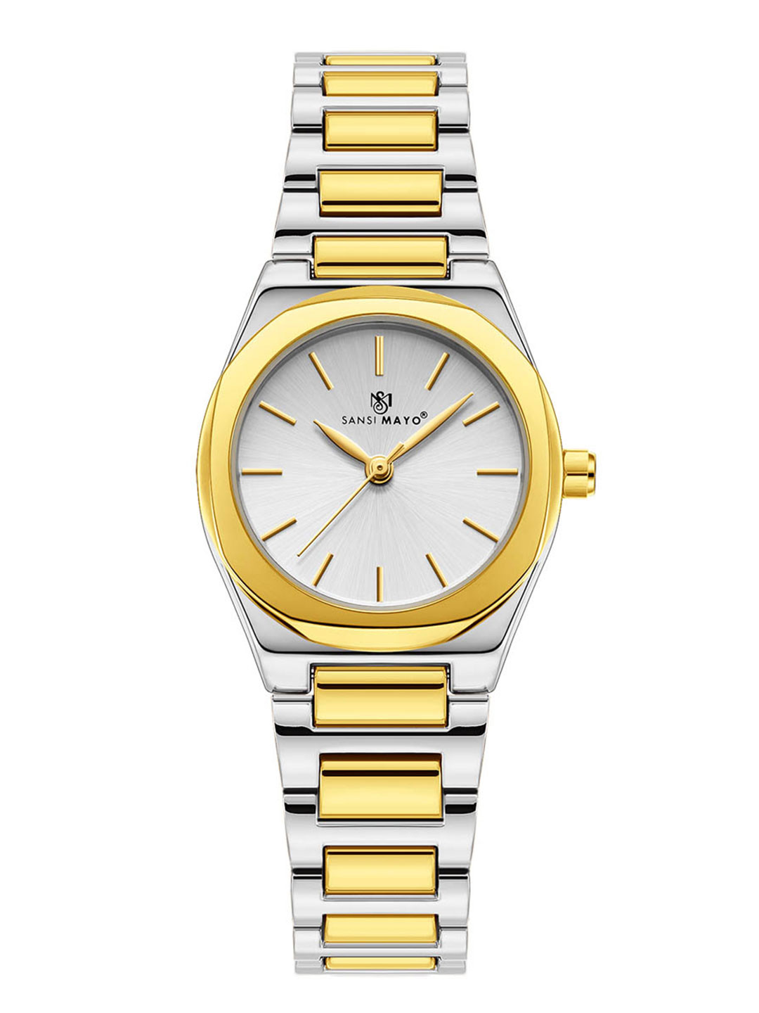 SANSIMAYO Women Stainless Steel Bracelet Style Straps Analogue Watch SM-L-224-TTSG-G-W