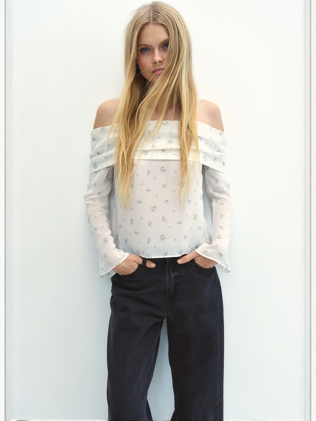 H&M Off-The-Shoulder Chiffon Top