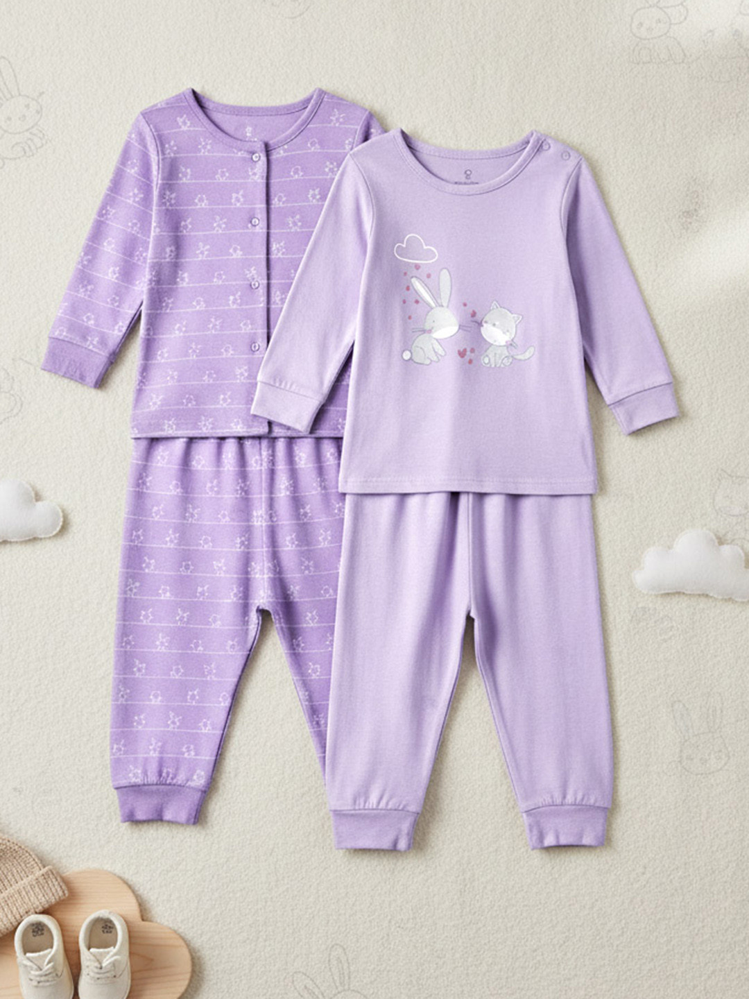 mothercare Girls Pack of 2 Printed Pure Cotton Night Suits - GG25064