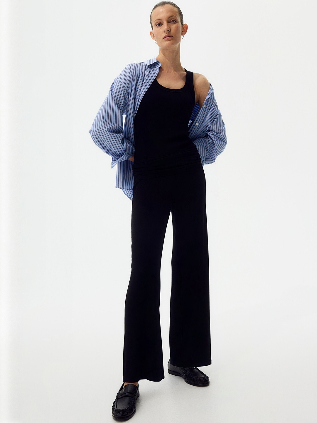 H&M MAMA Before & After Ribbed High-Rise Jersey Trousers