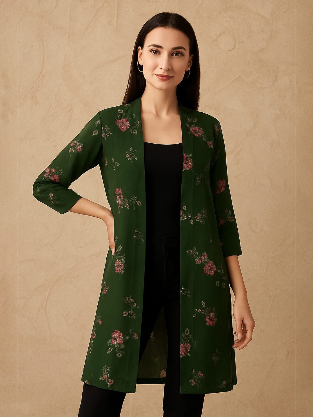 Lush&Loom Lifestyle Floral Printed Open Front Long Shrug