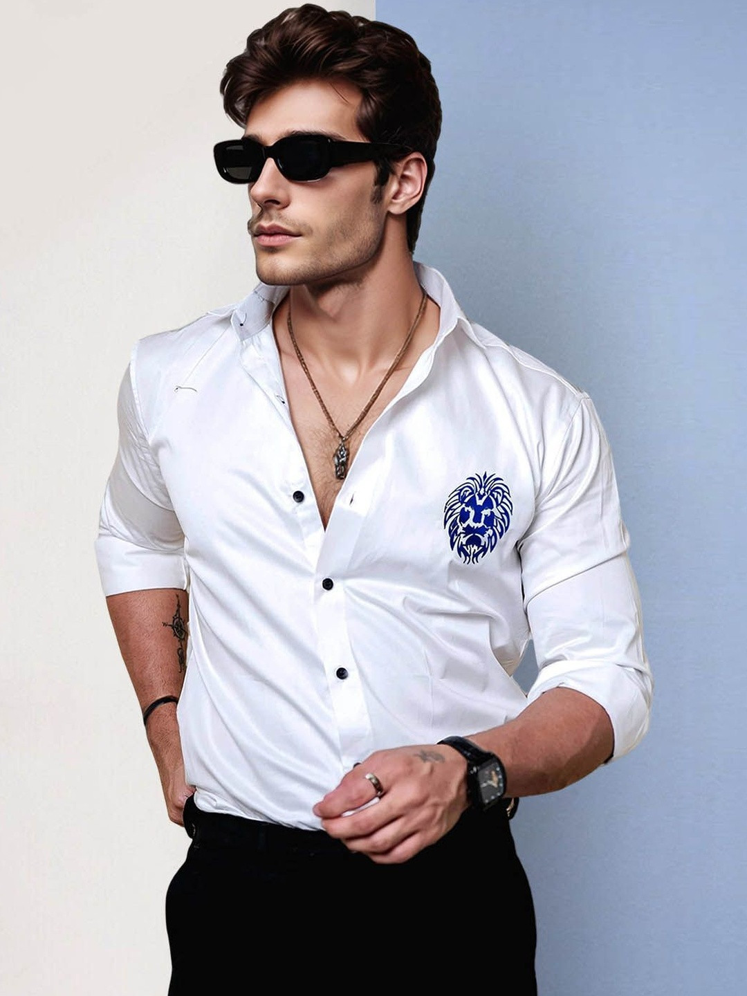 SZN Men White Solid Spread Collar Long Sleeve Regular Fit Cotton Causal Shirt
