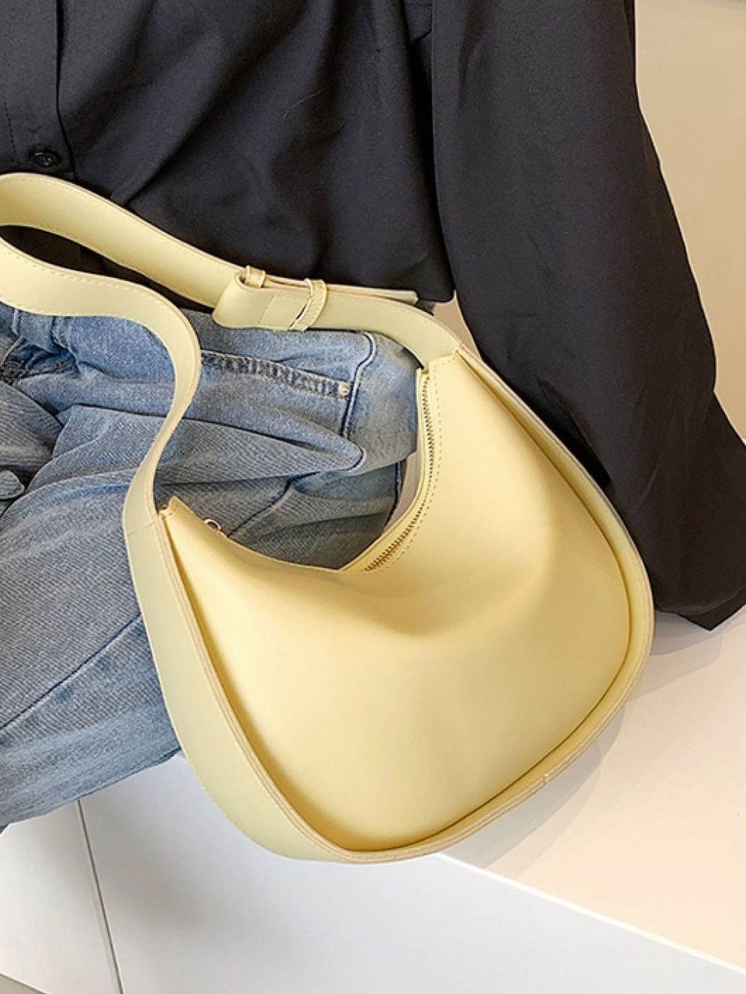 CORSICA Yellow Solid Synthetic Leather Swagger Tote Bag