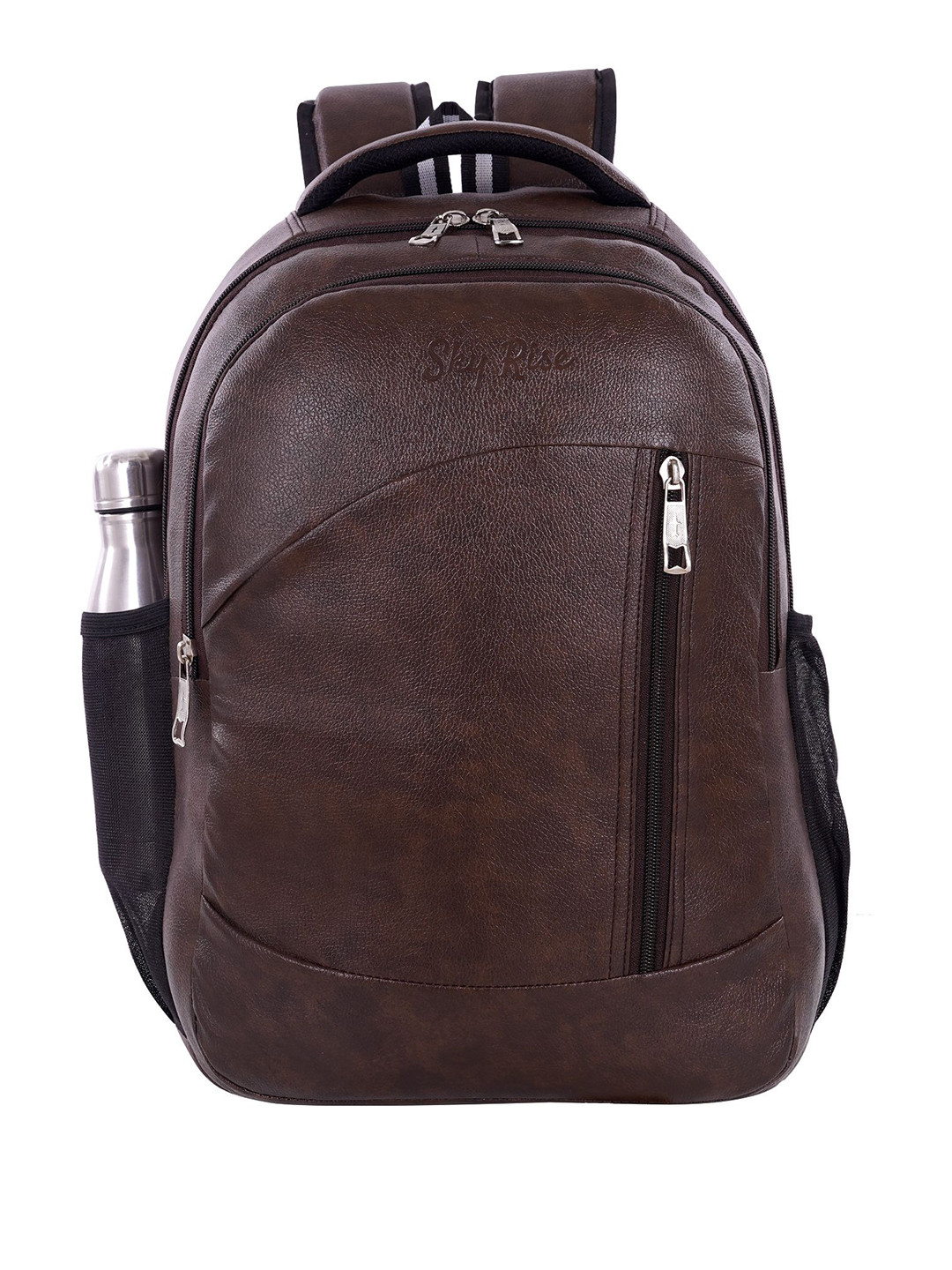 SKY RISE Unisex Brand Logo Leather-Look Laptop Backpack