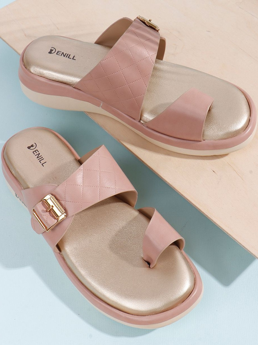 Denill Women Brown Quilted Toe-Loop Sandals