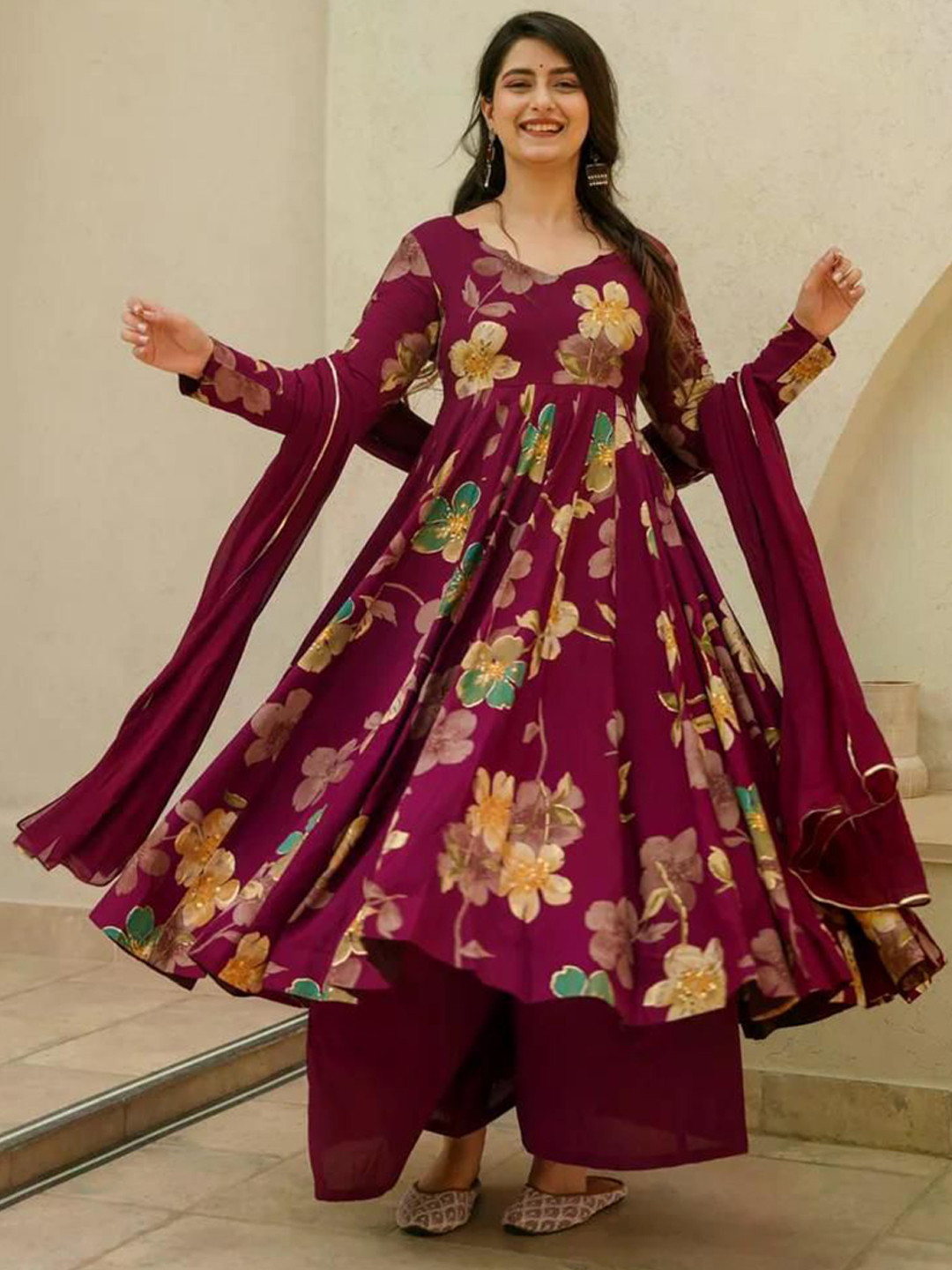 J.KANJI Women Floral Printed Regular Kurta with Palazzos &  Dupatta