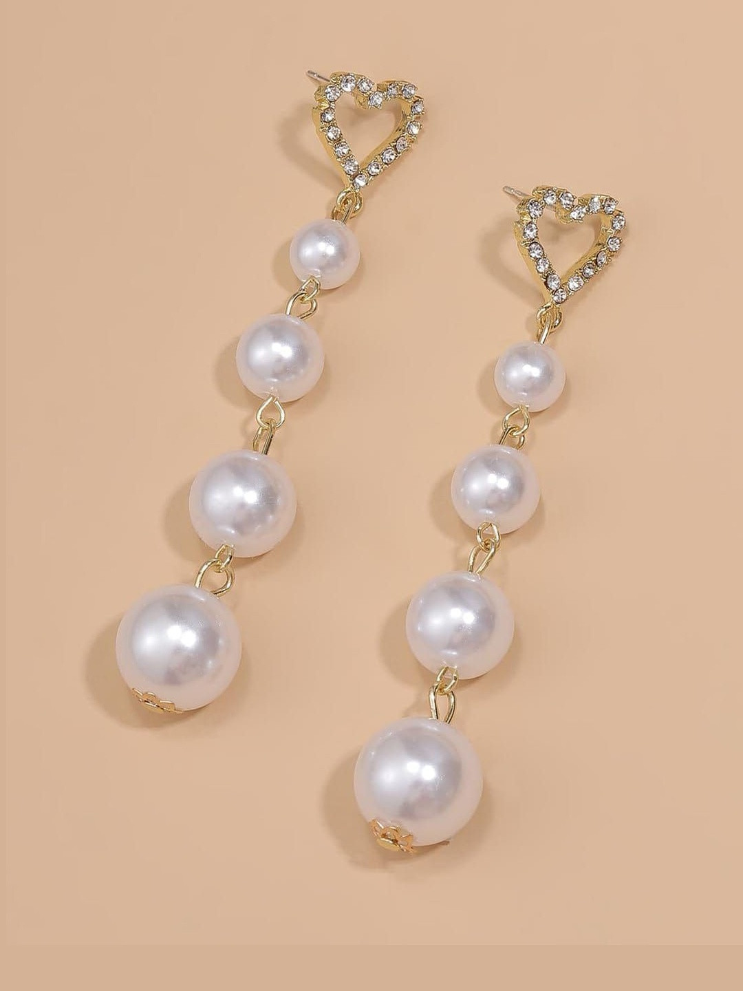 DZOIR Women White Silver Gold-Plated Heart Shaped American Diamond Drop Earrings