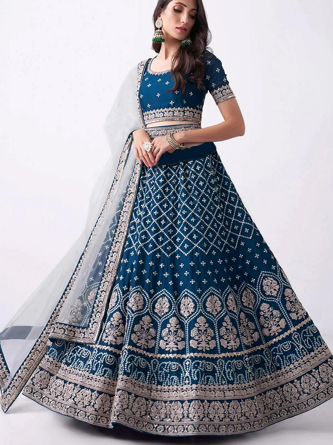 THE52 Embroidered Thread Work Semi-Stitched Lehenga & Unstitched Blouse With Dupatta