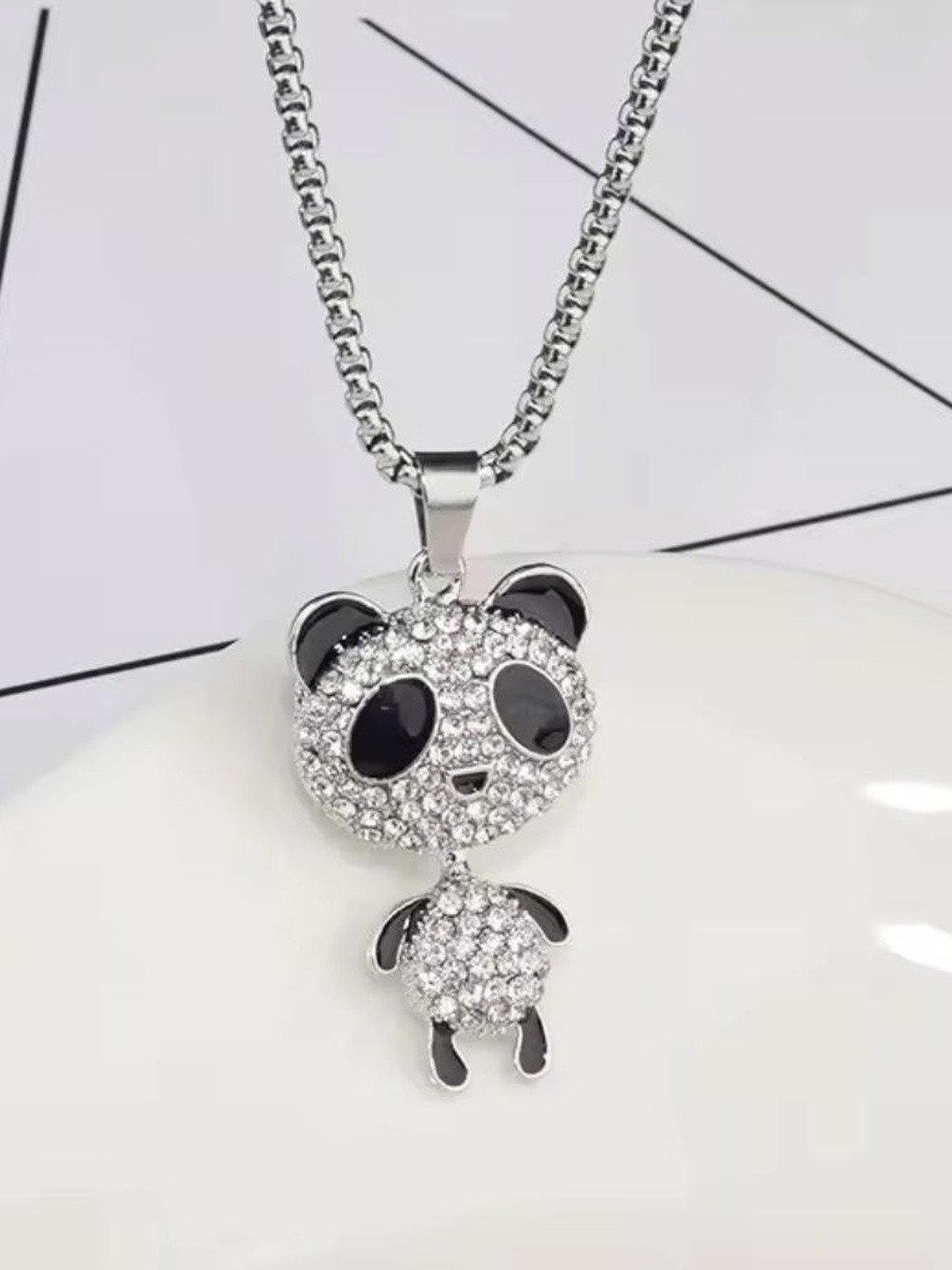 Nitant Stones Studded Iced Cute Panda Pendants with Chains