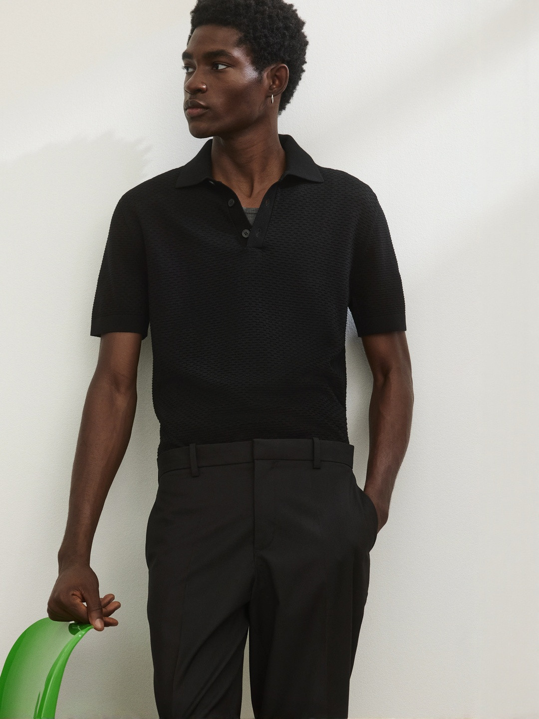 H&M Slim Fit Textured Polo Shirt