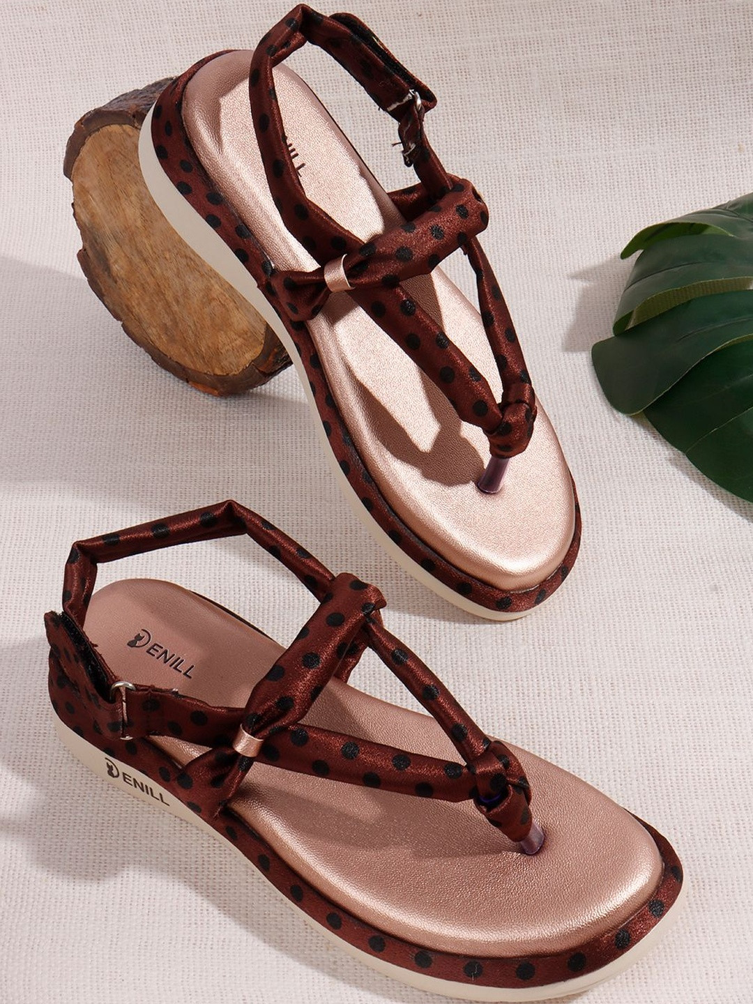 Denill Women Polka Dot T-Strap Rose Gold Footbed Platforms