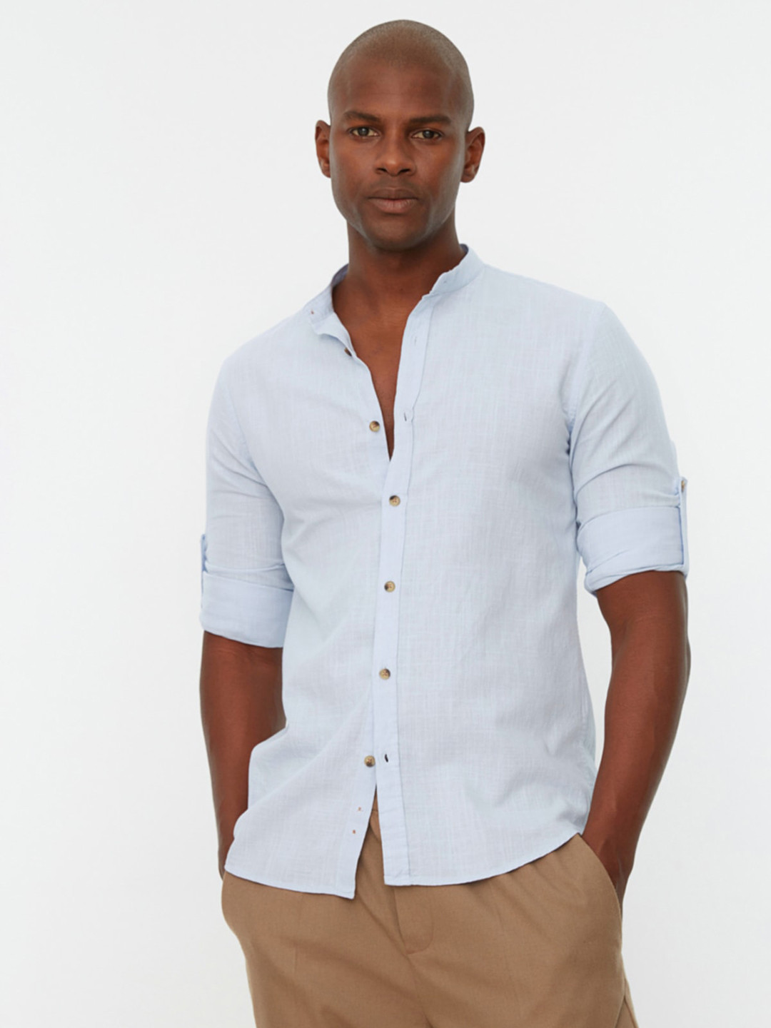 Trendyol Men Solid Band Collar Cotton Casual Shirt