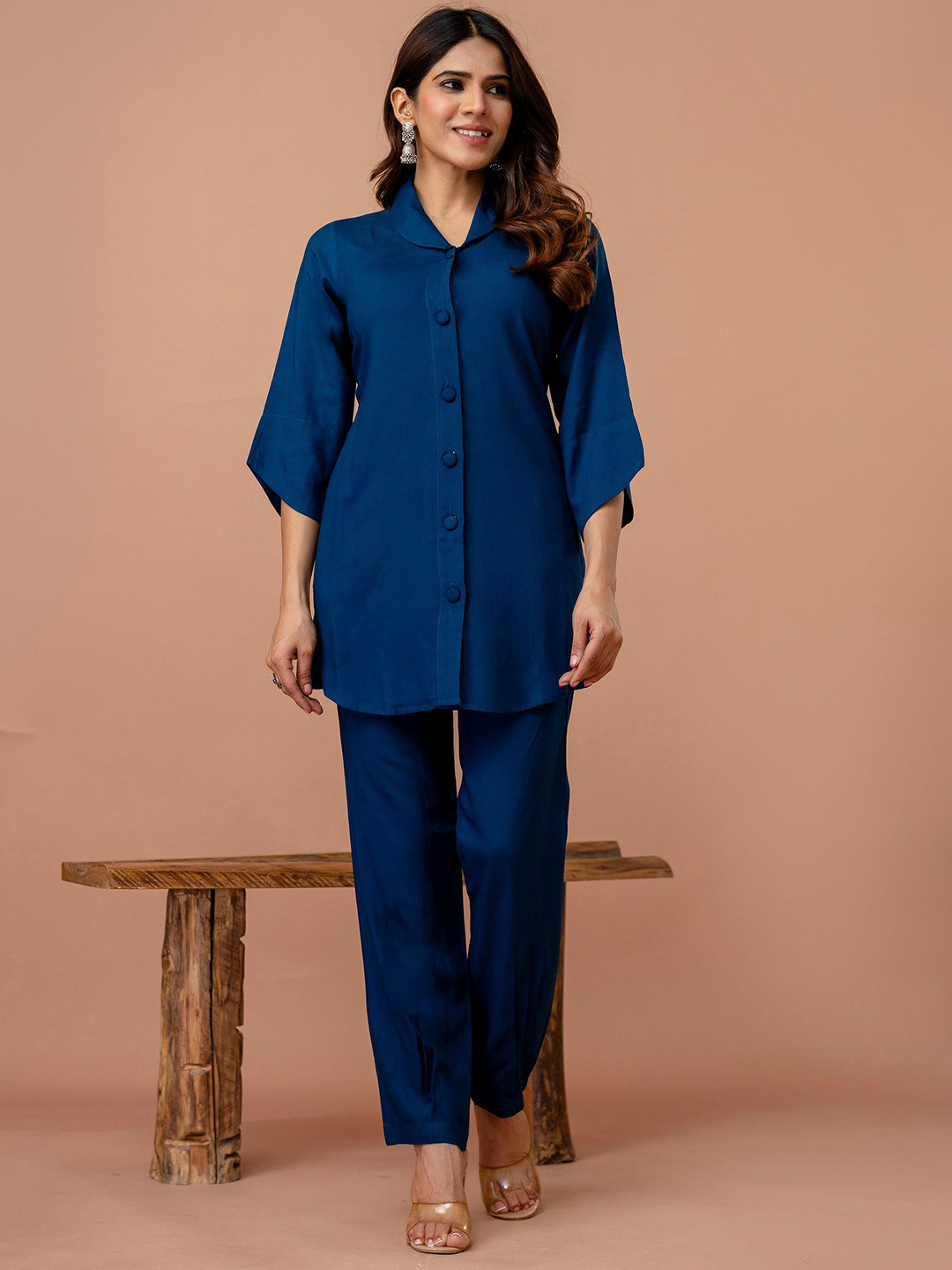 all about you Shawl Collar Straight Shirt With Trousers