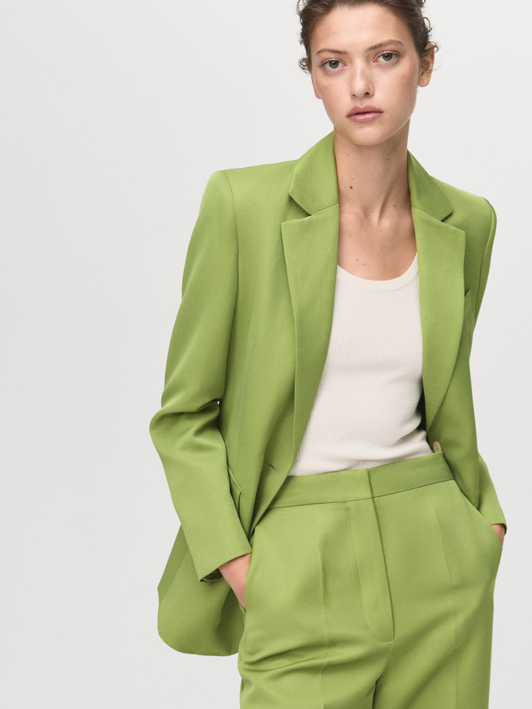 MANGO Twill Weave Notched Lapel Collar Single-Breasted Regular Fit Formal Blazer