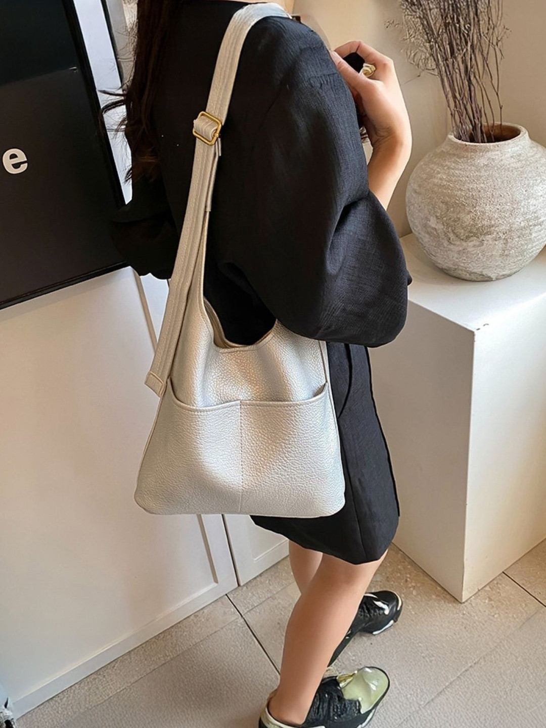 CORSICA Silver Solid Oversized Swagger Hobo Bag