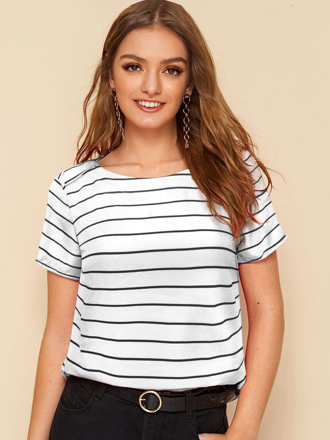 BAESD Horizontal Striped Boat Neck Top