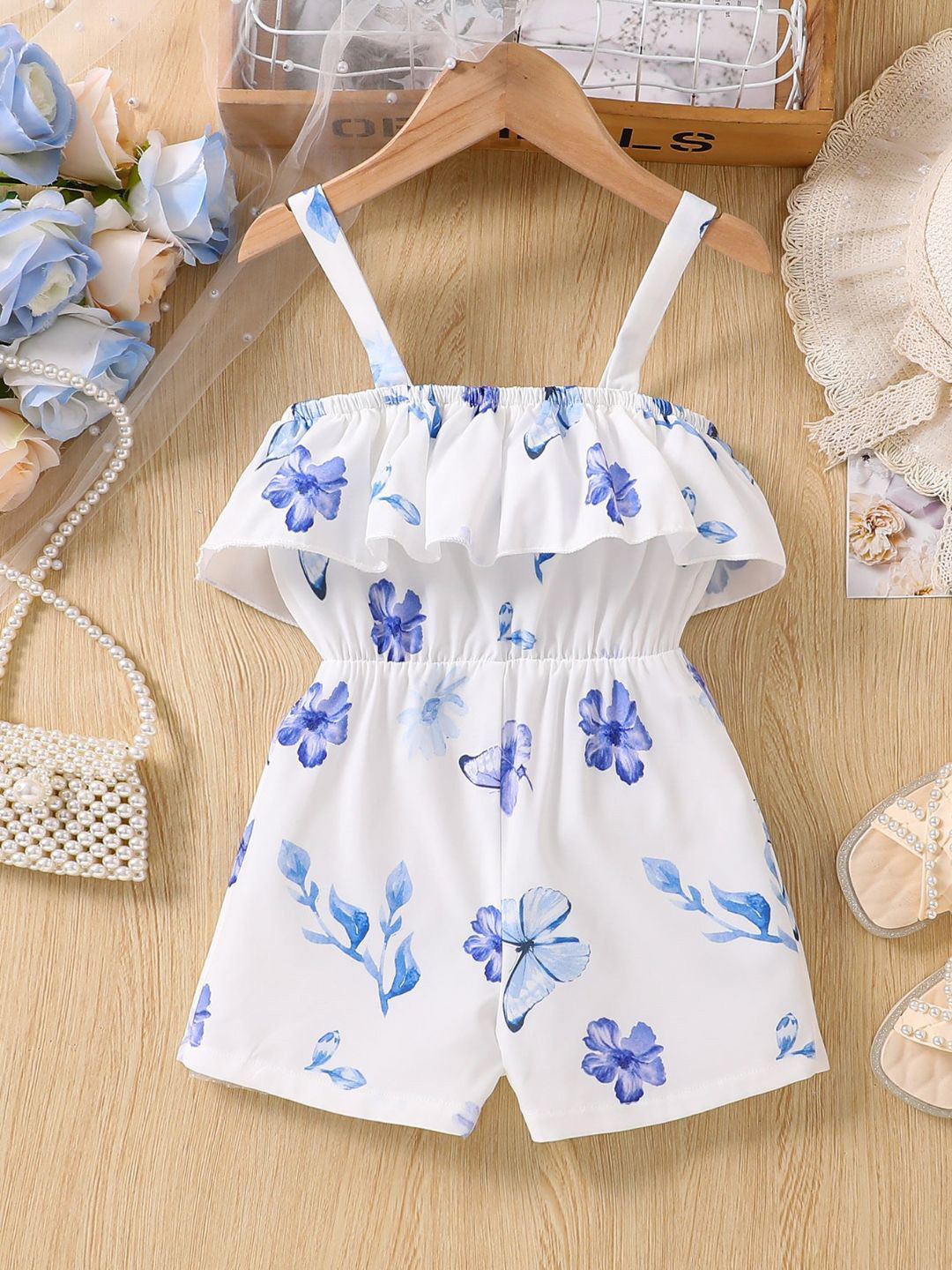 Oh Rare Girls Floral Printed Shoulder Straps Playsuit