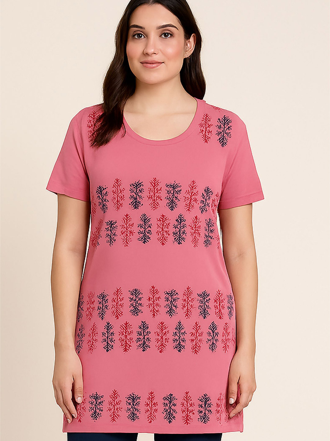 SANDPIPER Women's Ethnic Printed Cotton Longline Top