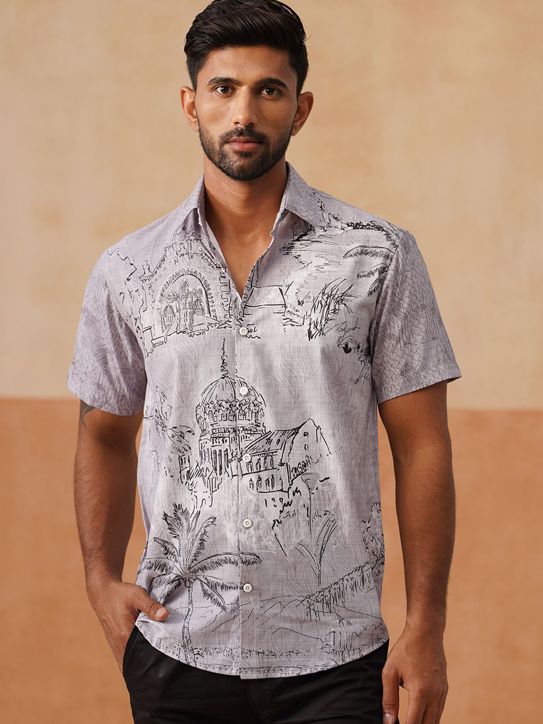 Indian Needle Classic Fit Graphic Printed Spread Collar Cotton Regular Fit Shirt