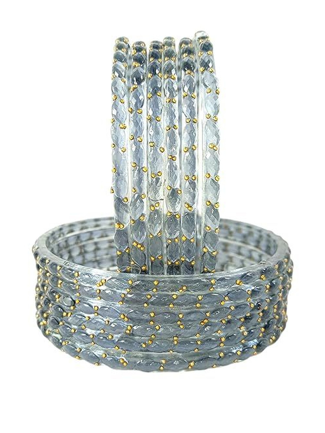 Yaara fashion Pack Of 12 Raindrop Crystal Glass Bangle Set
