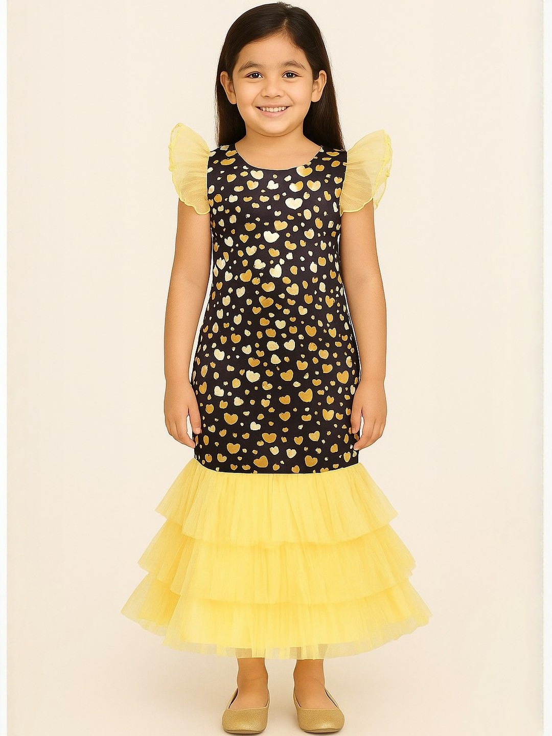 My Lil Princess Girls Black Embellished Satin A-Line Maxi Dress