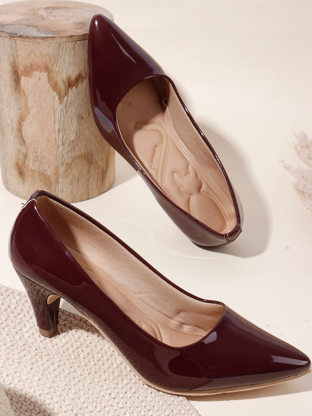 Denill Women Maroon Solid Pointed Toe Mid-Top Closed Back Cone Heels