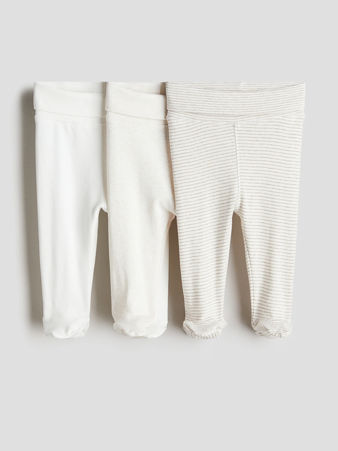 H&M Girls White Beige & Cream 3-Pack Trousers