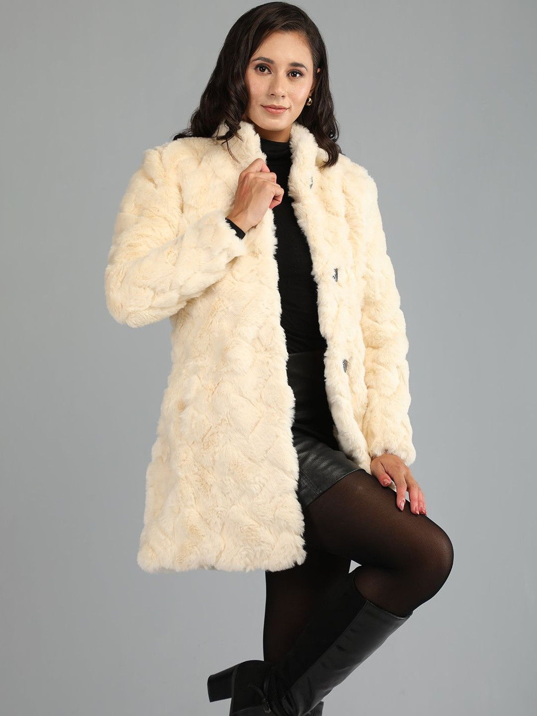 Roadster Women Off White Regular Fit Single Breasted Casual Winter Coat