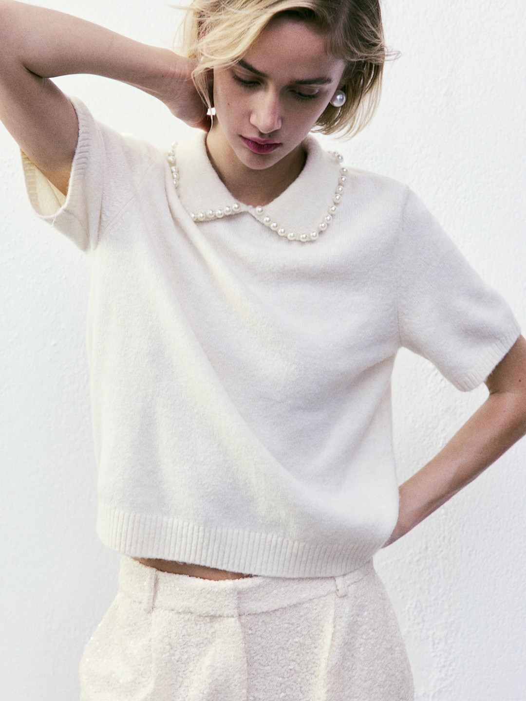 H&M Beaded-Collar Knitted Top