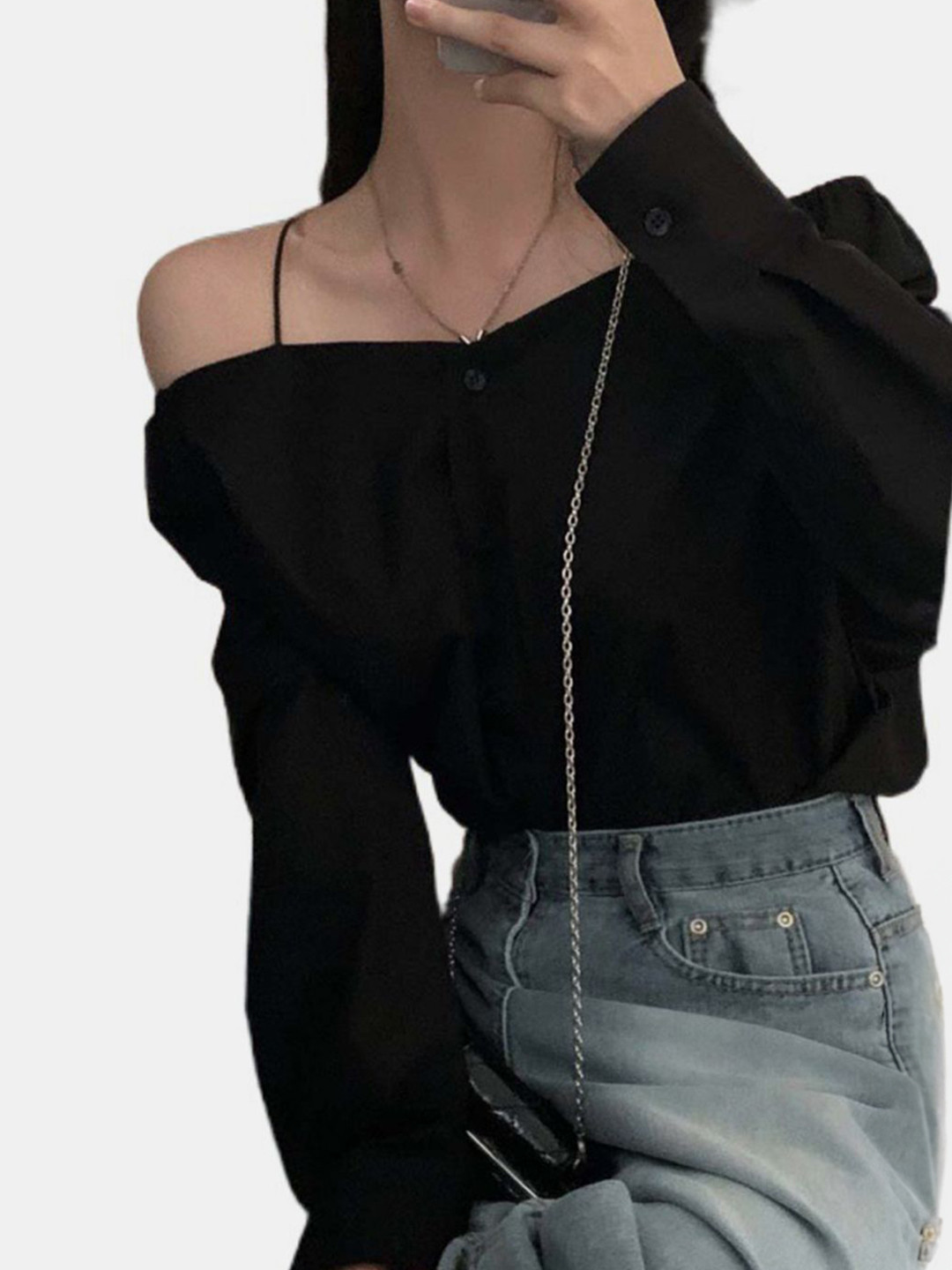 bebe Women One Shoulder Shirt Style Top
