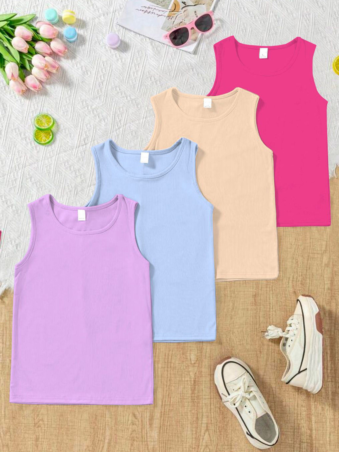 BAESD Girls Pack of 4 Ribbed Sleeves Tops