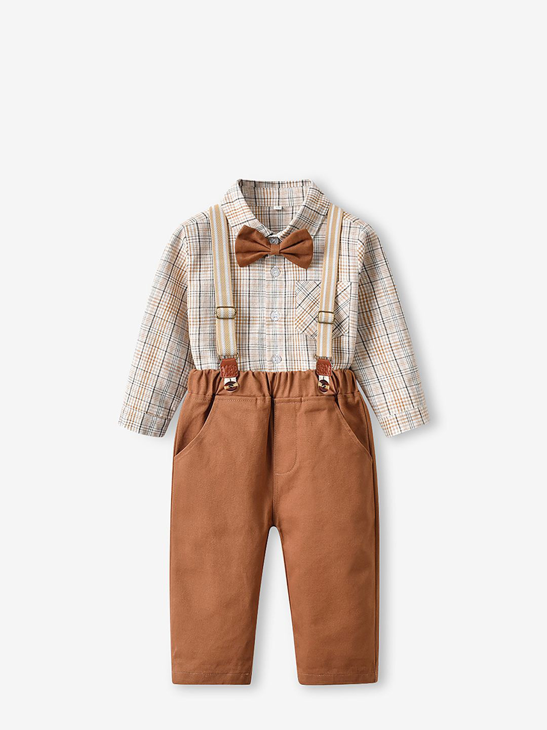 JC SPARKLE Boys Checked Long Sleeves Shirt With Trousers & Suspenders