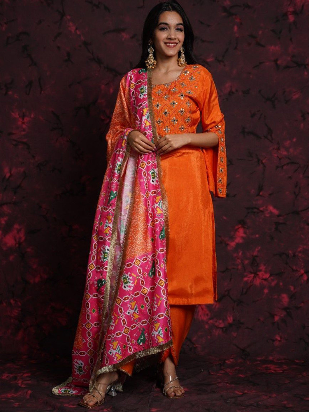 Pearls and Pastels Women Ethnic Motifs Embroidered Kurta with Dhoti Pants & Dupatta