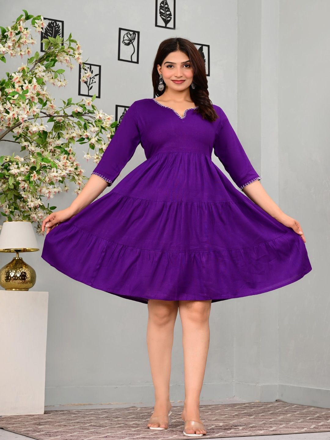 HANAA TRADERS Women Solid Fit and Flare Dress