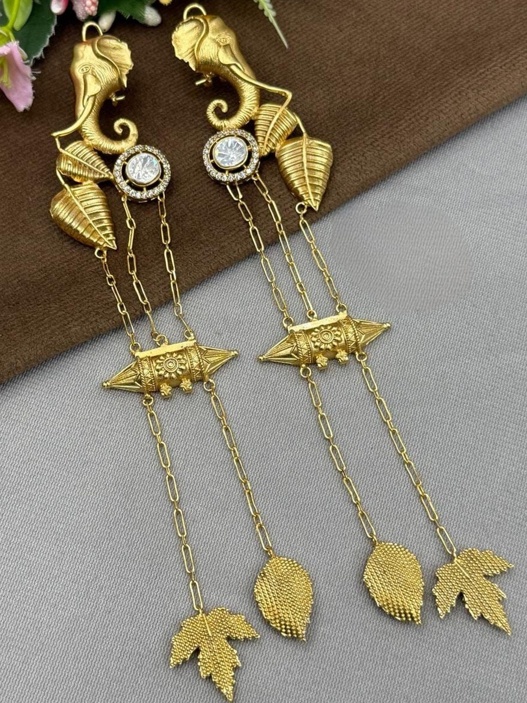 VANSHIKA JEWELS Elephant Long Mossanite Earrings