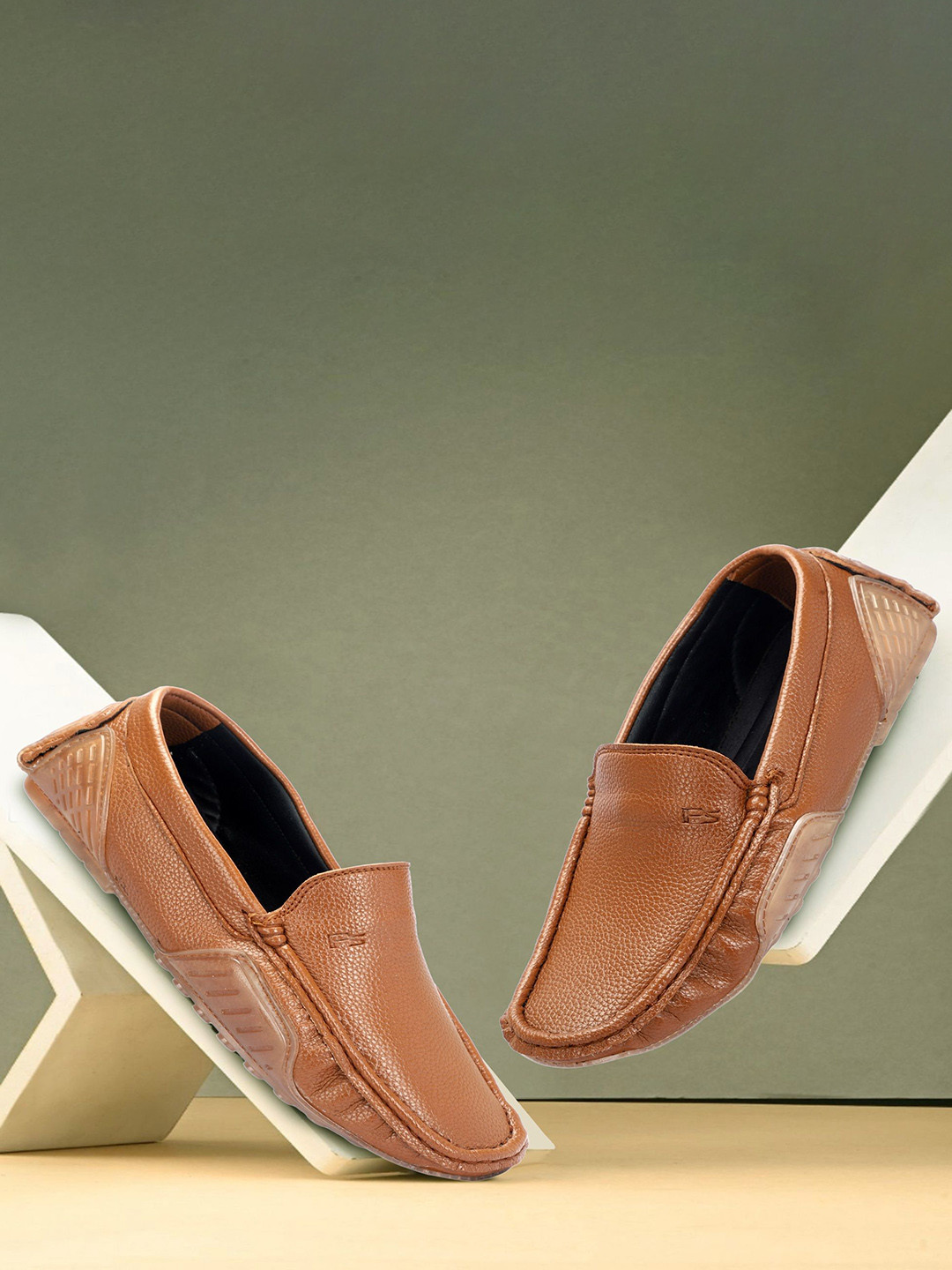 PSSHOES Men Textured Leather Driving Shoes