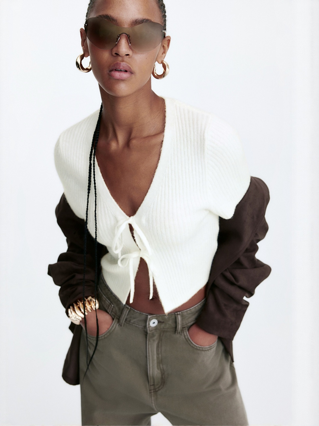 H&M Tie-Detail Rib-Knit Top