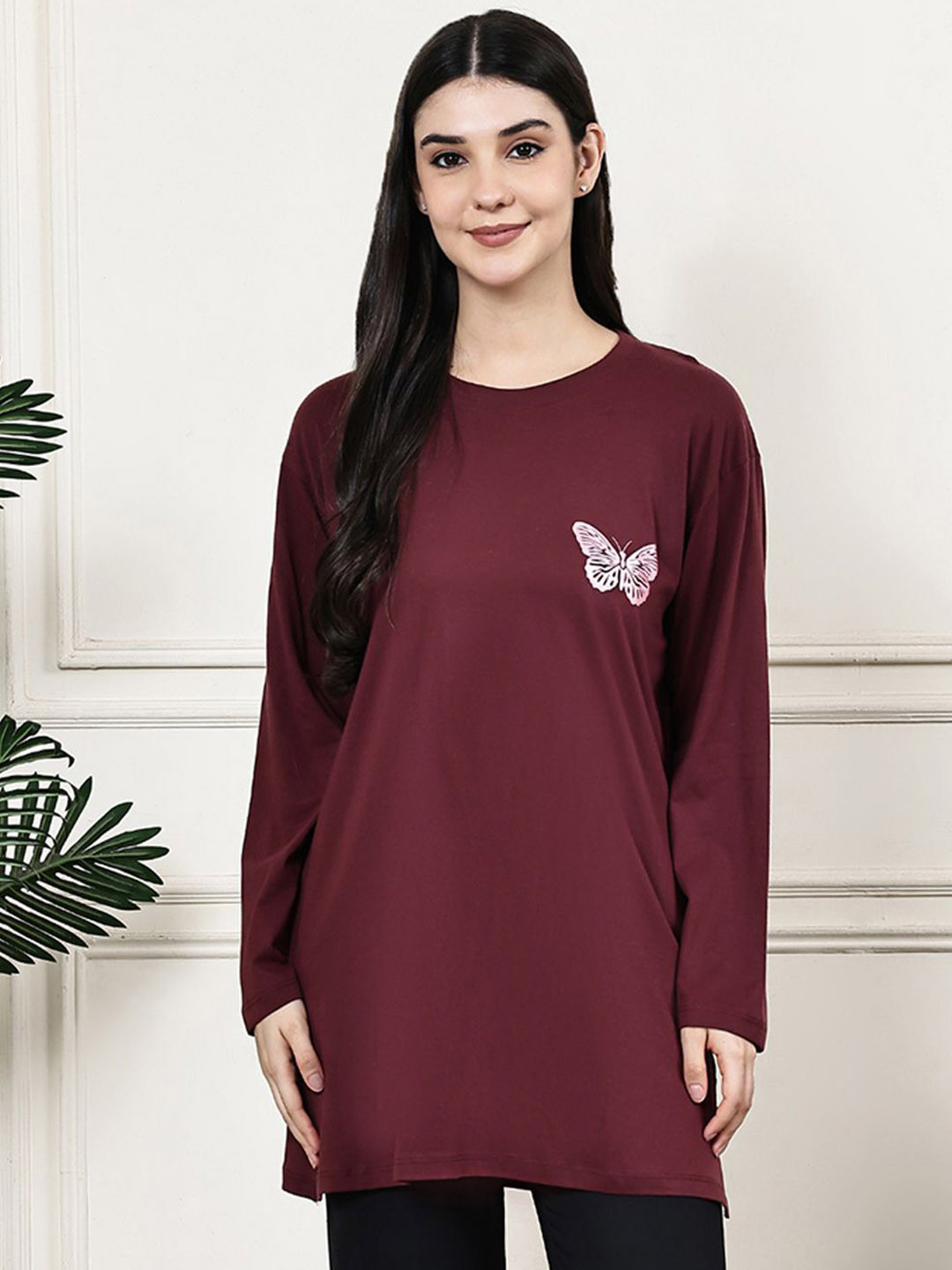 Kanvin Women Self Designed Round Neck Lounge T-Shirt