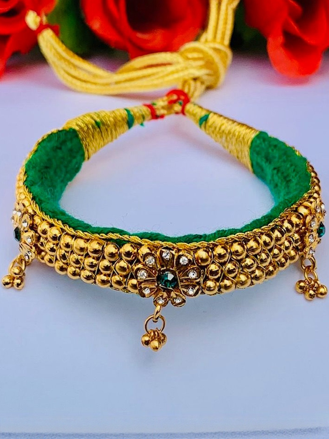 Maruti Rajasthan Gold-Plated Artificial Stone Studded & Beaded Statement Necklace