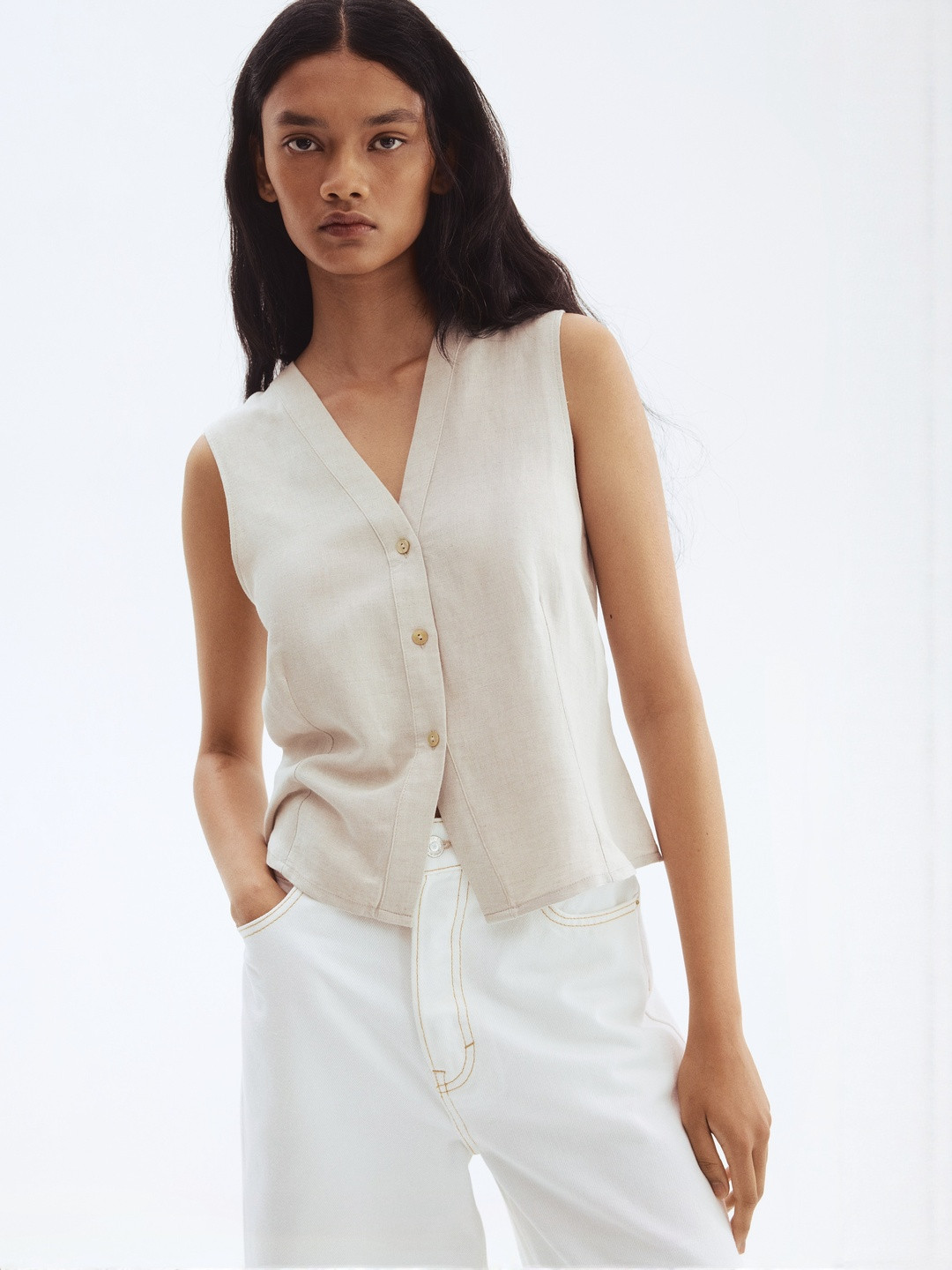 H&M Sleeveless Linen-Blend Blouse