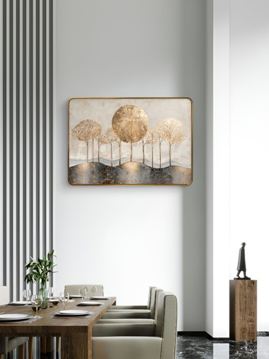 SAF White & Brown Wood Floral Wall Paintings