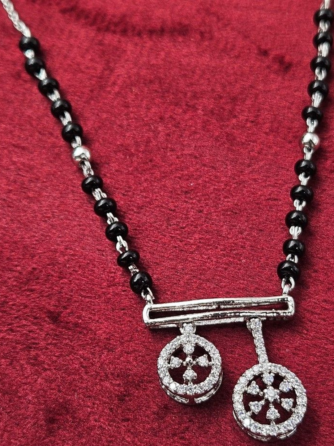 PARASMONI Women Black & Silver With Artificial Beads Mangalsutra