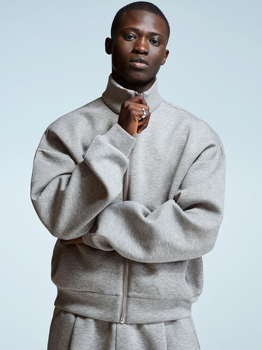 Bershka Mandarin Collar Longline Cotton Tailored Jacket